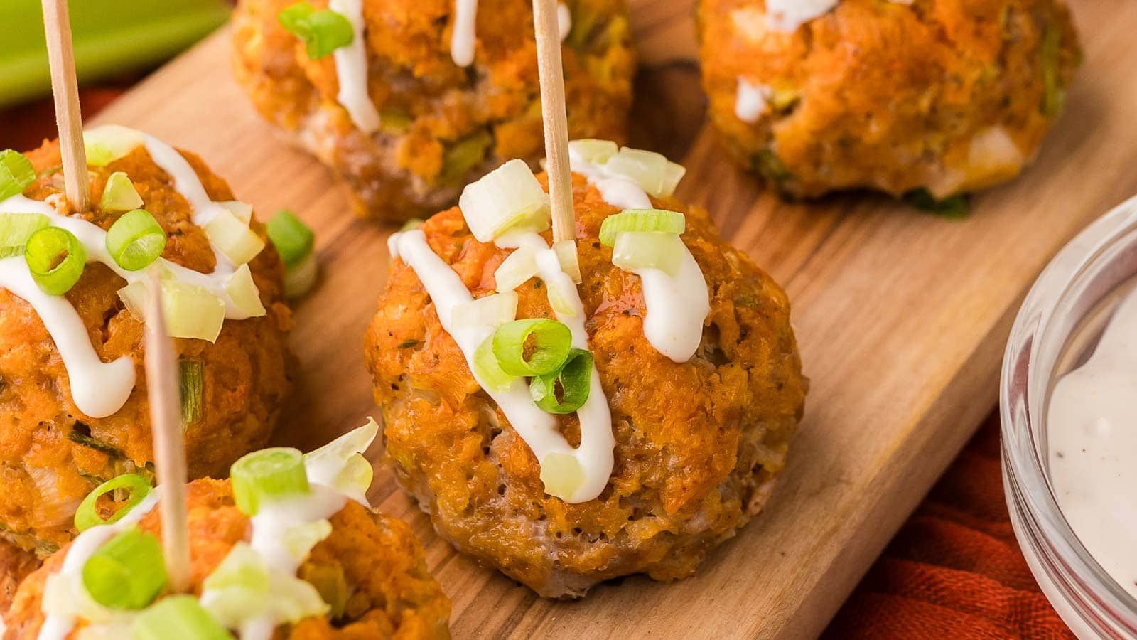 Chicken meatballs with stick.