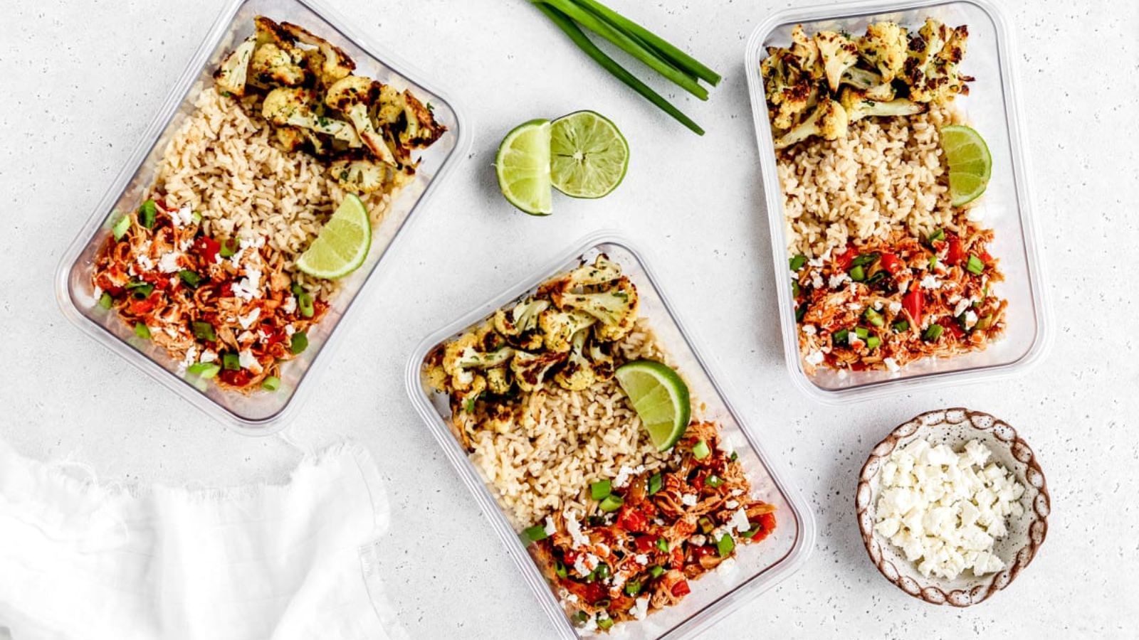 Meal prep of buffalo chicken and rice.