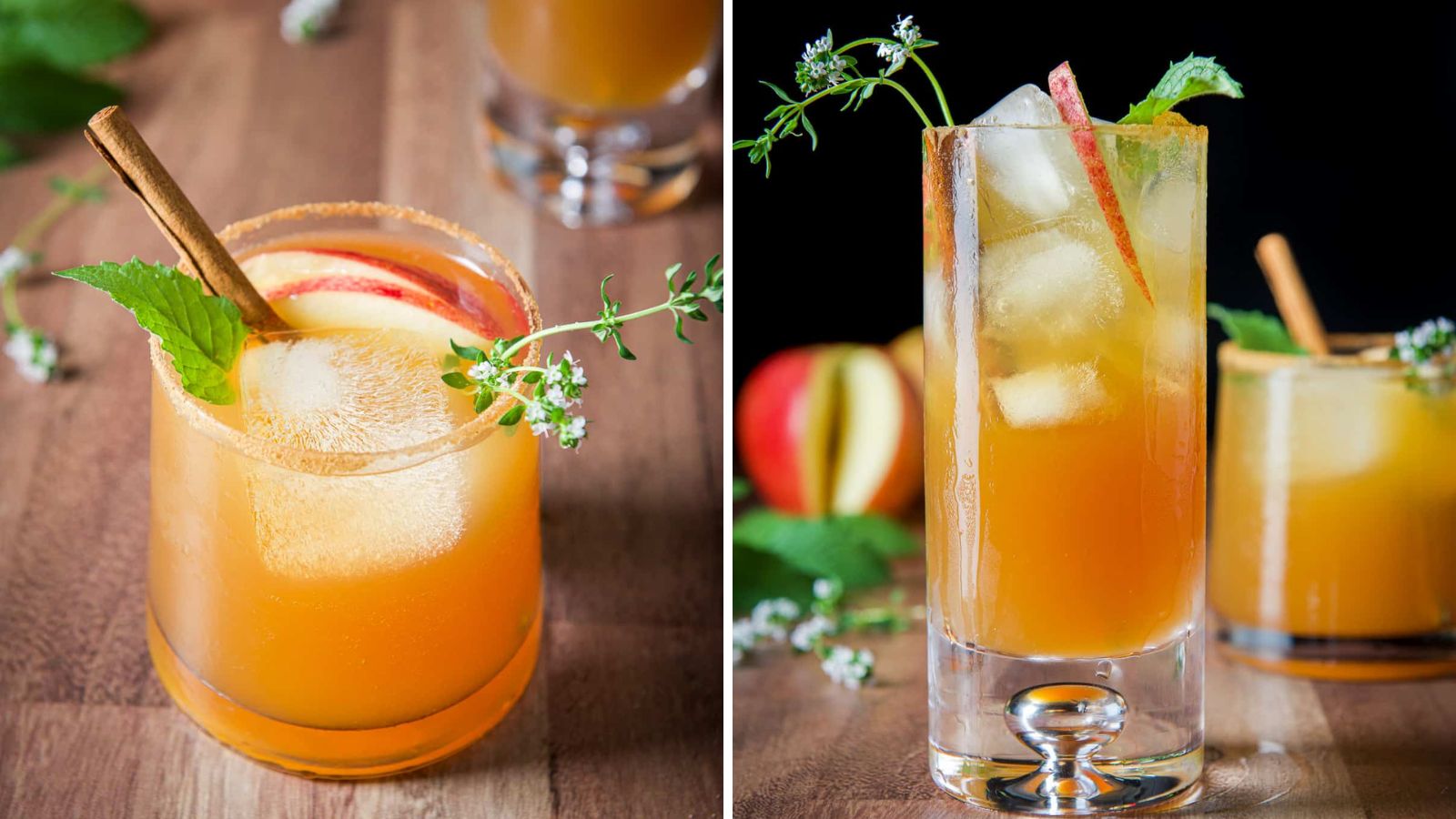 Apple cider spritzer in glasses.