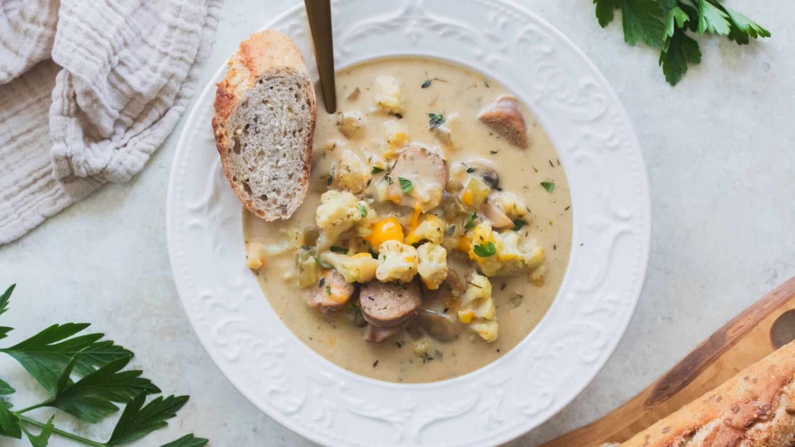 Cauliflower and sausage soup.