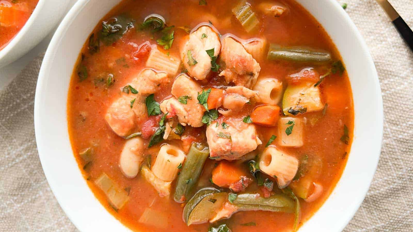 Minestrone soup with chicken.