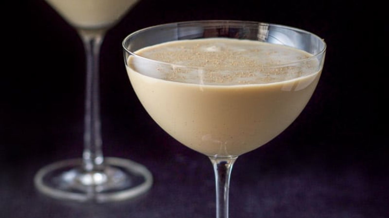 Chocolate eggnog martini in a glass.