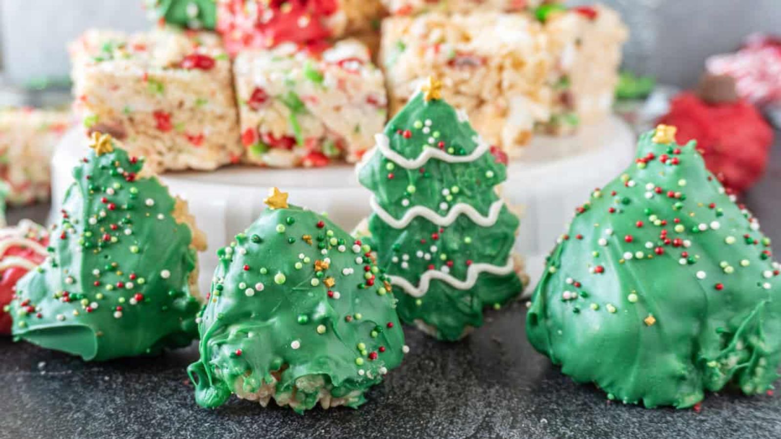 Rice krispie treats in christmas theme.