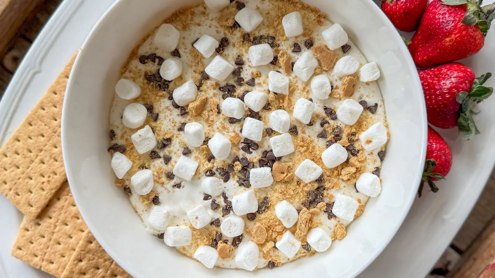 Cottage cheese s'mores dip in a bowl.