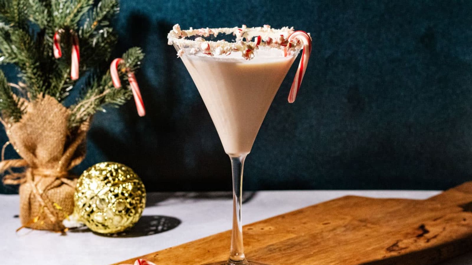 Martini with candy cane.