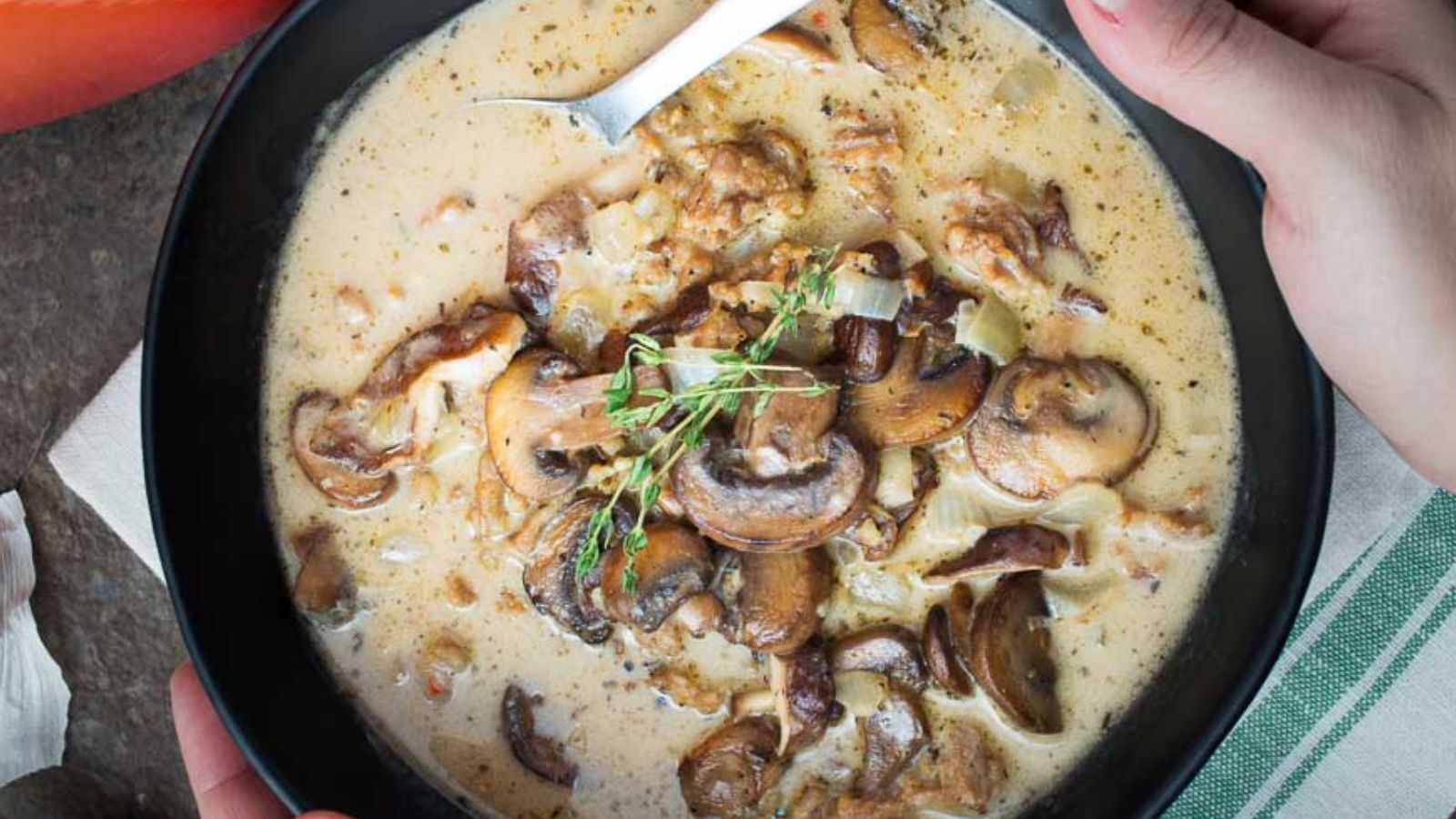 Mushroom soup with italian sausage.