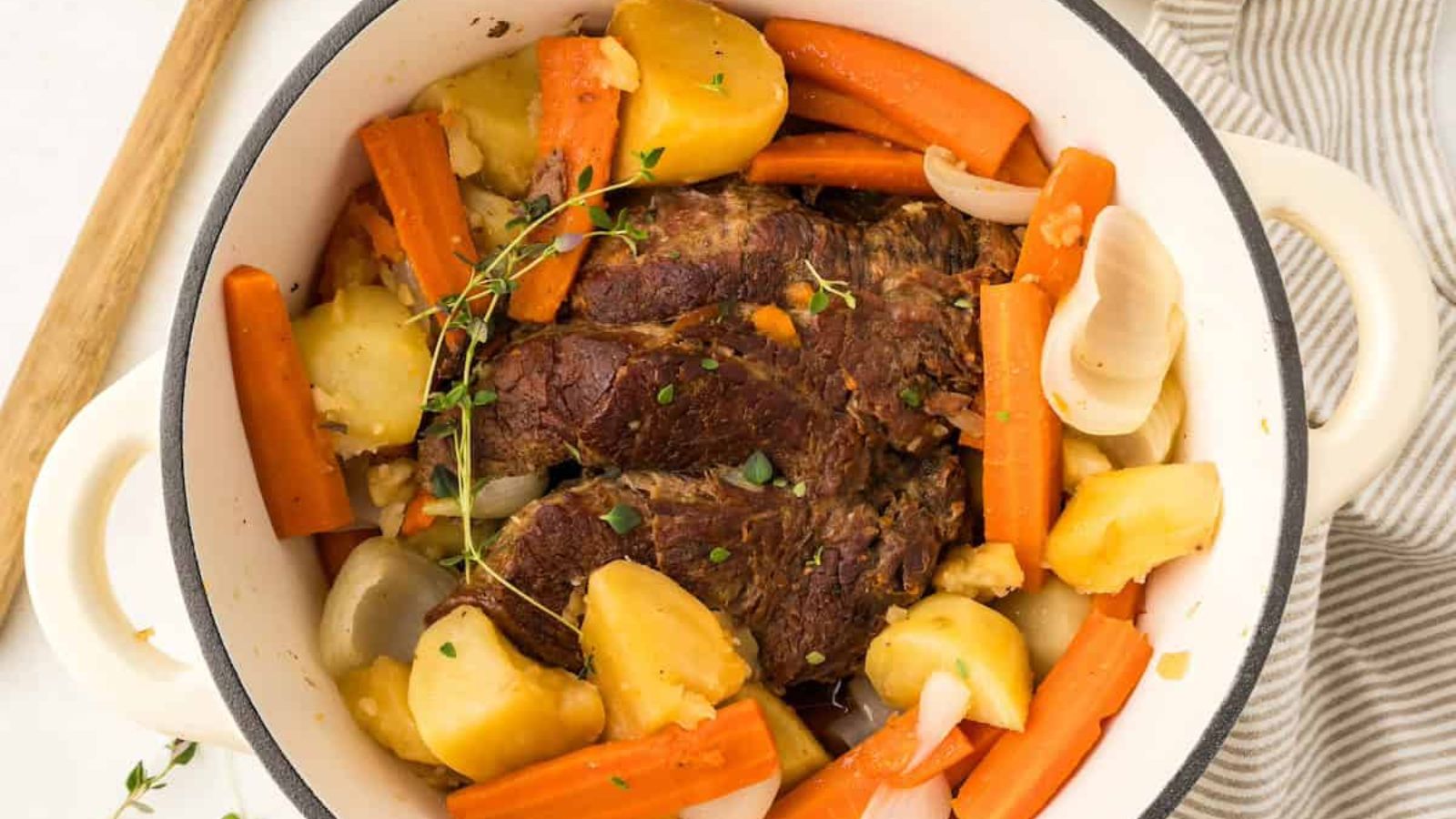 Dutch oven roast in a bowl.