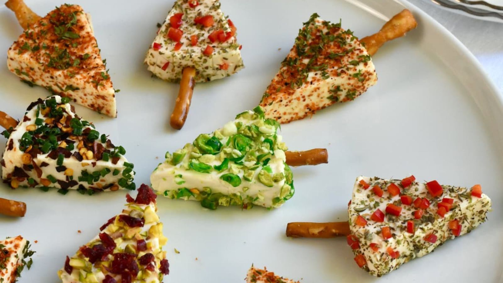 Cheese triangles in Christmas theme.