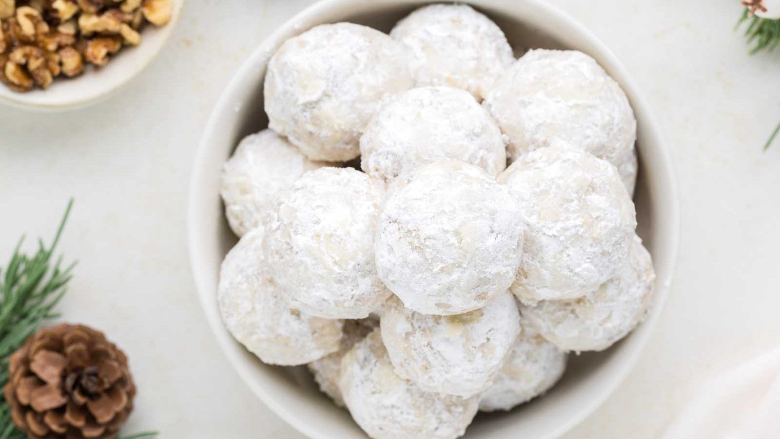 Walnut snowball in a bowl.