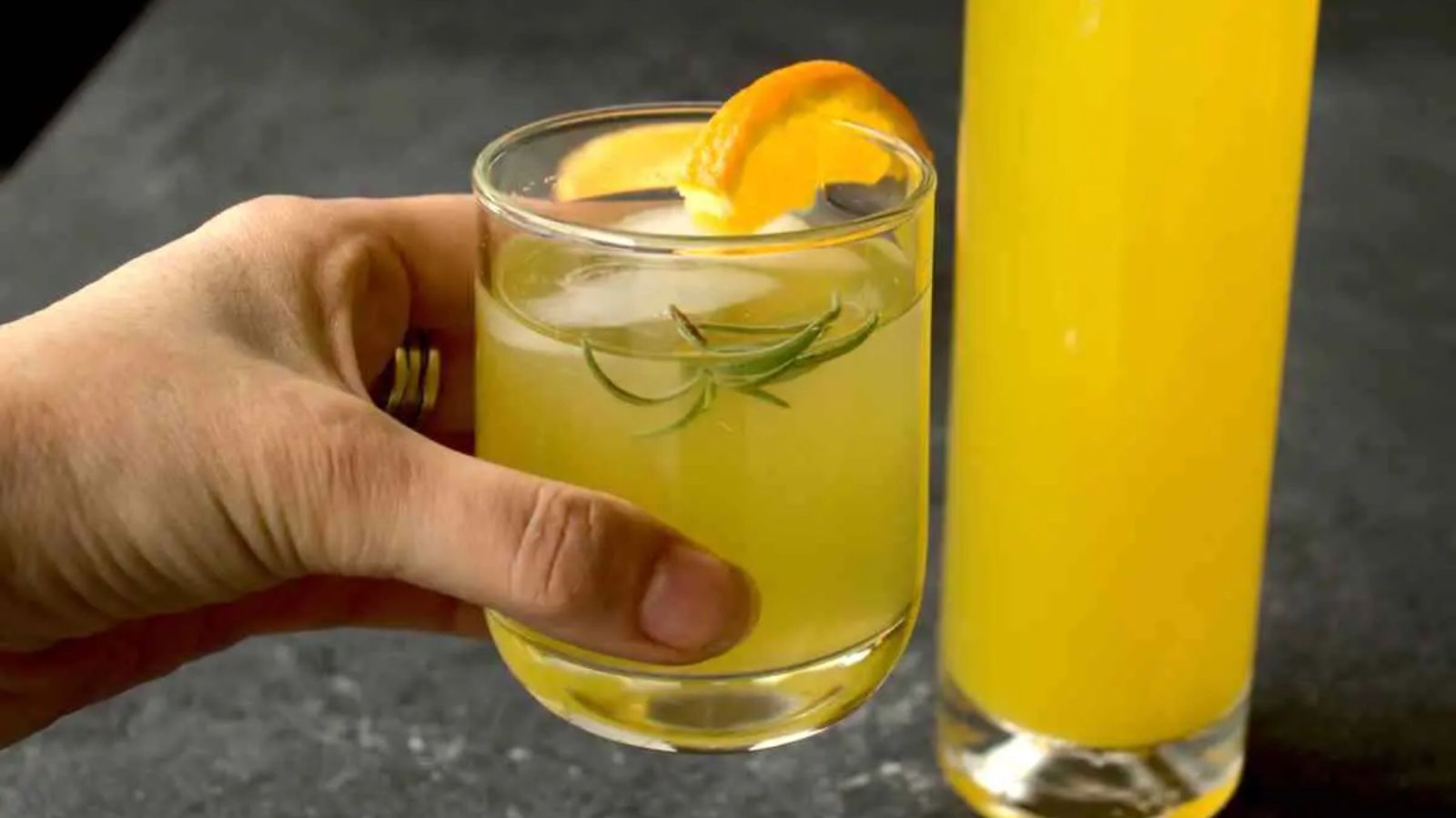 Orange drink in a glass.