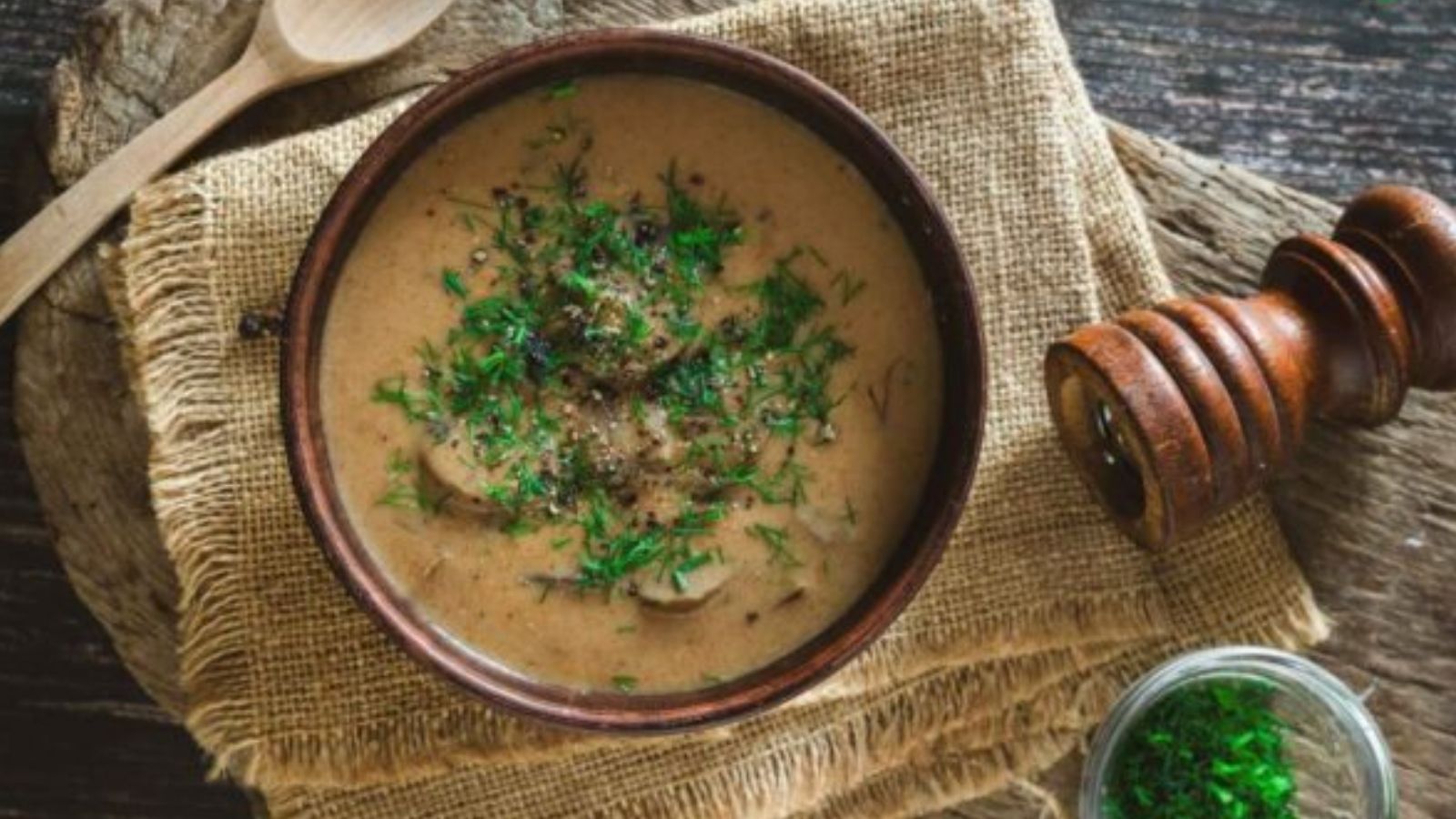 Mushroom soup in a bowl.