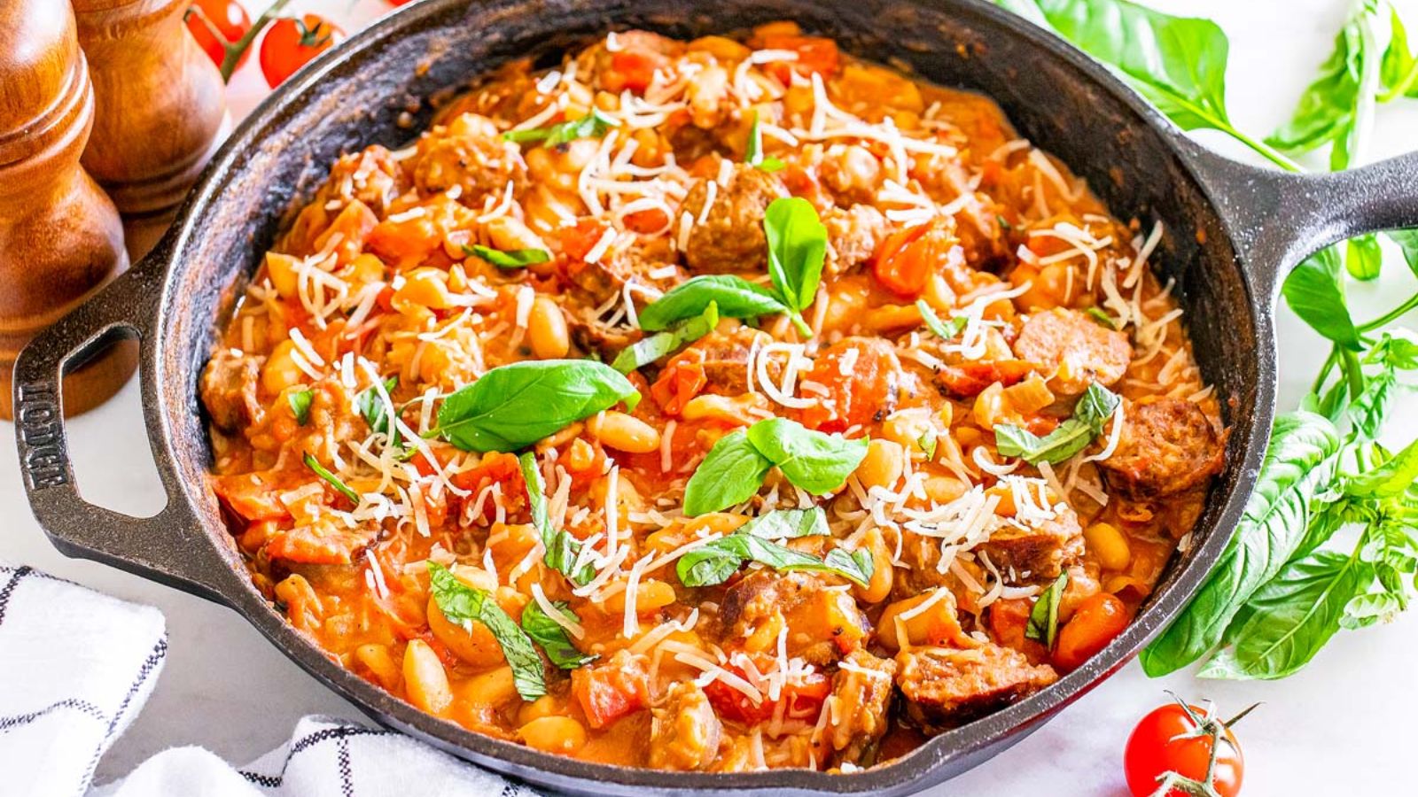 Cannellini bean and sausage skillet.