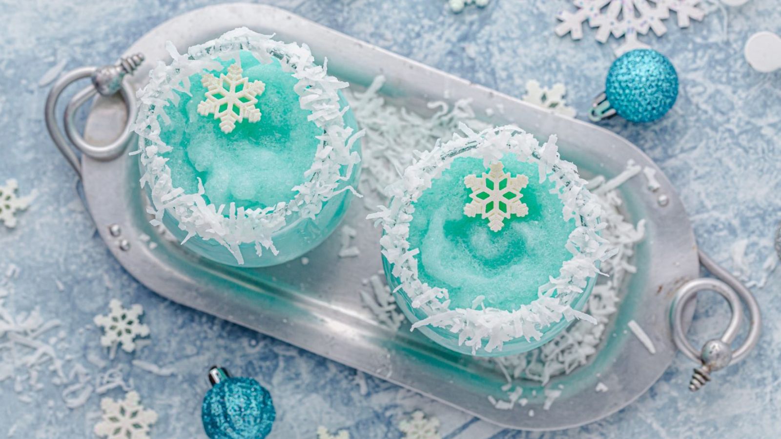 Frost cocktail with snow flakes.