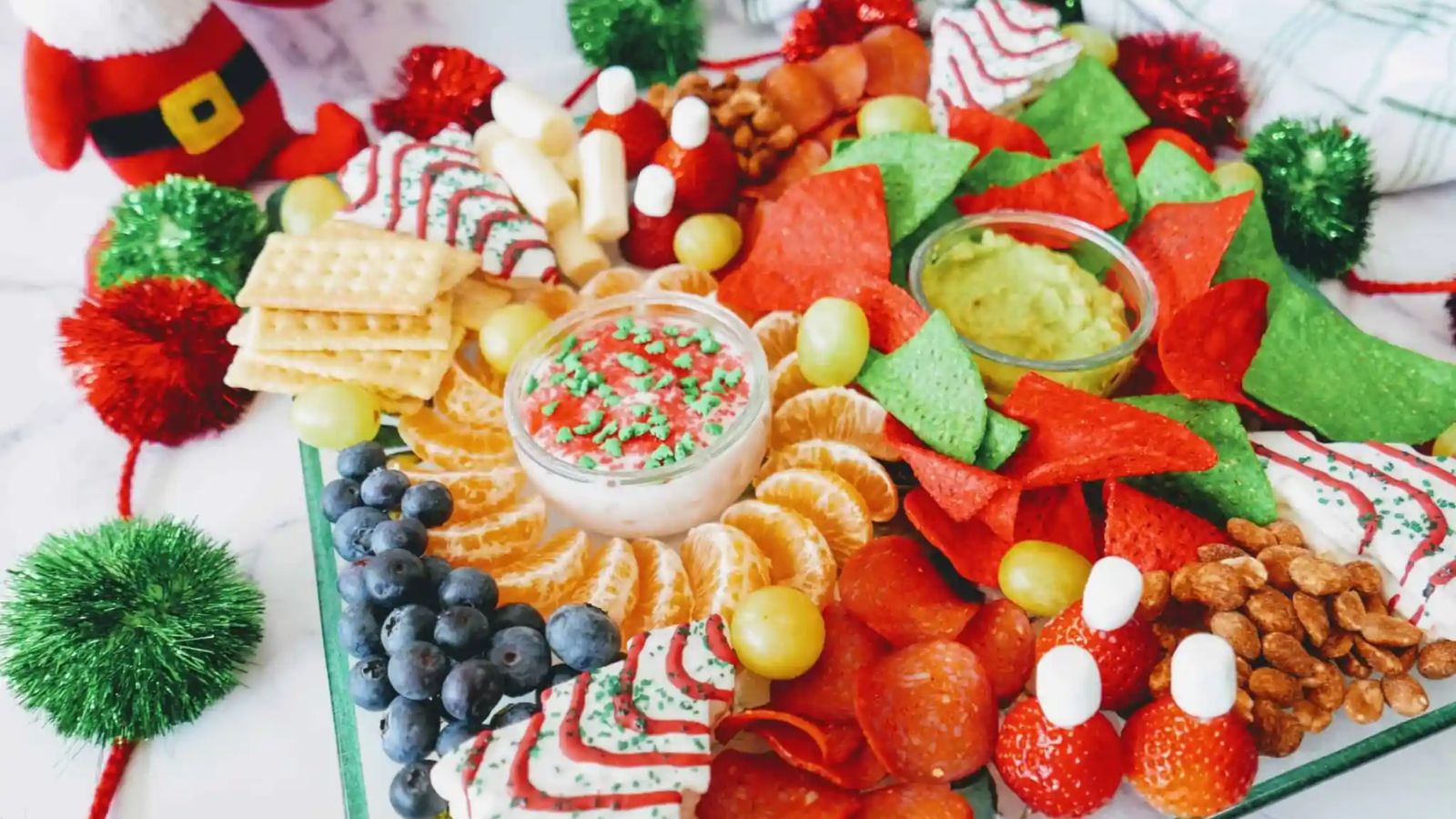 Charcuterie board in christmas theme.