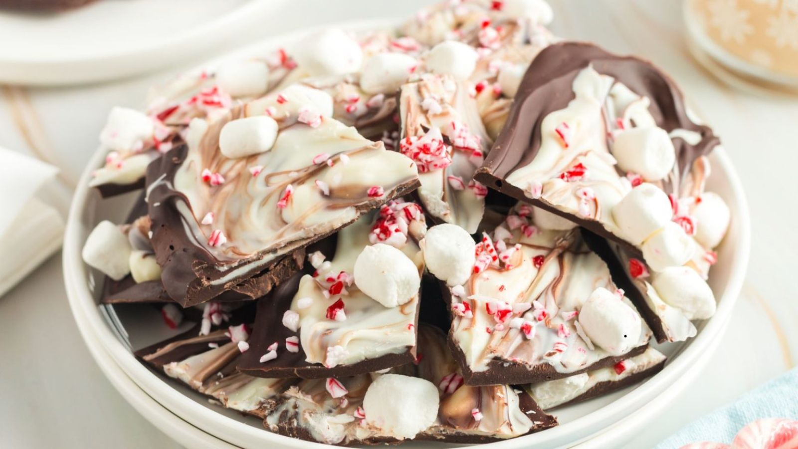 Peppermint bark with marshmallows.