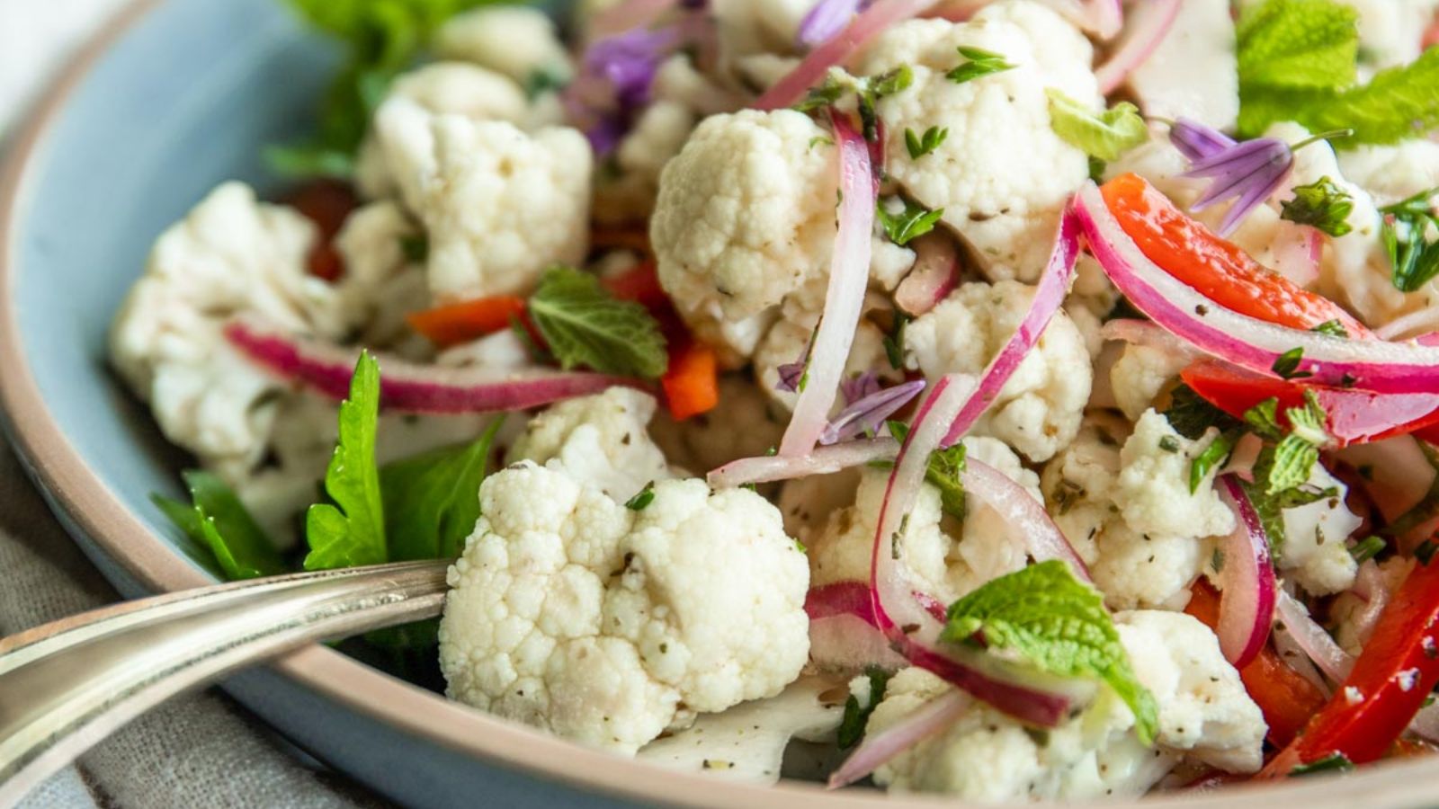 Cauliflower salad in a bowl.
