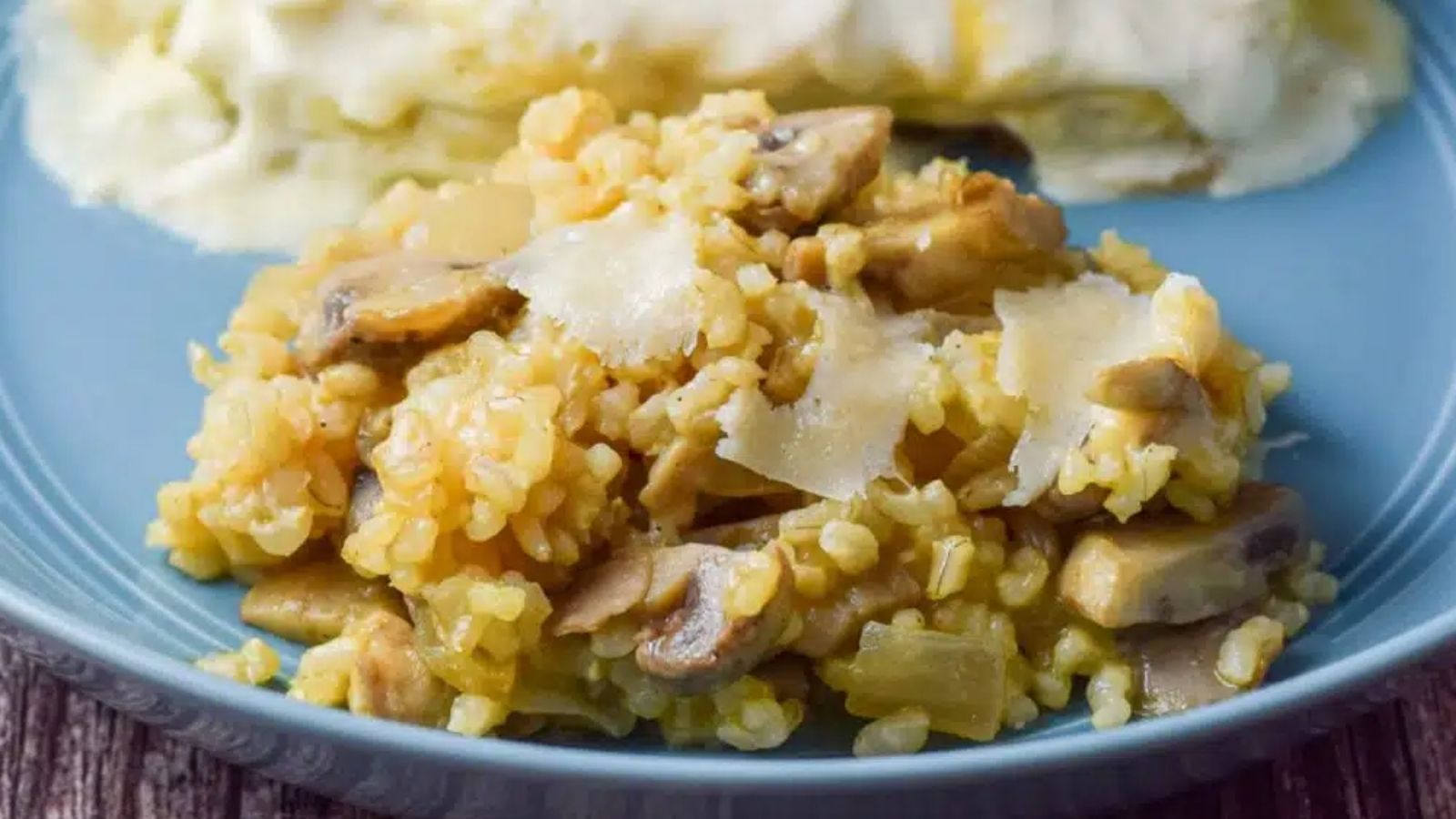 Rice with mushroom casserole on a plate.