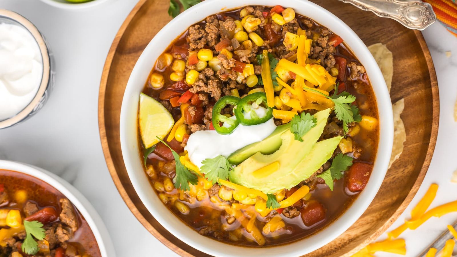 Taco soup in a bowl.