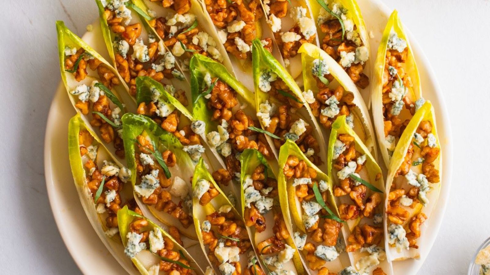 Pear and blue cheese endive boats.