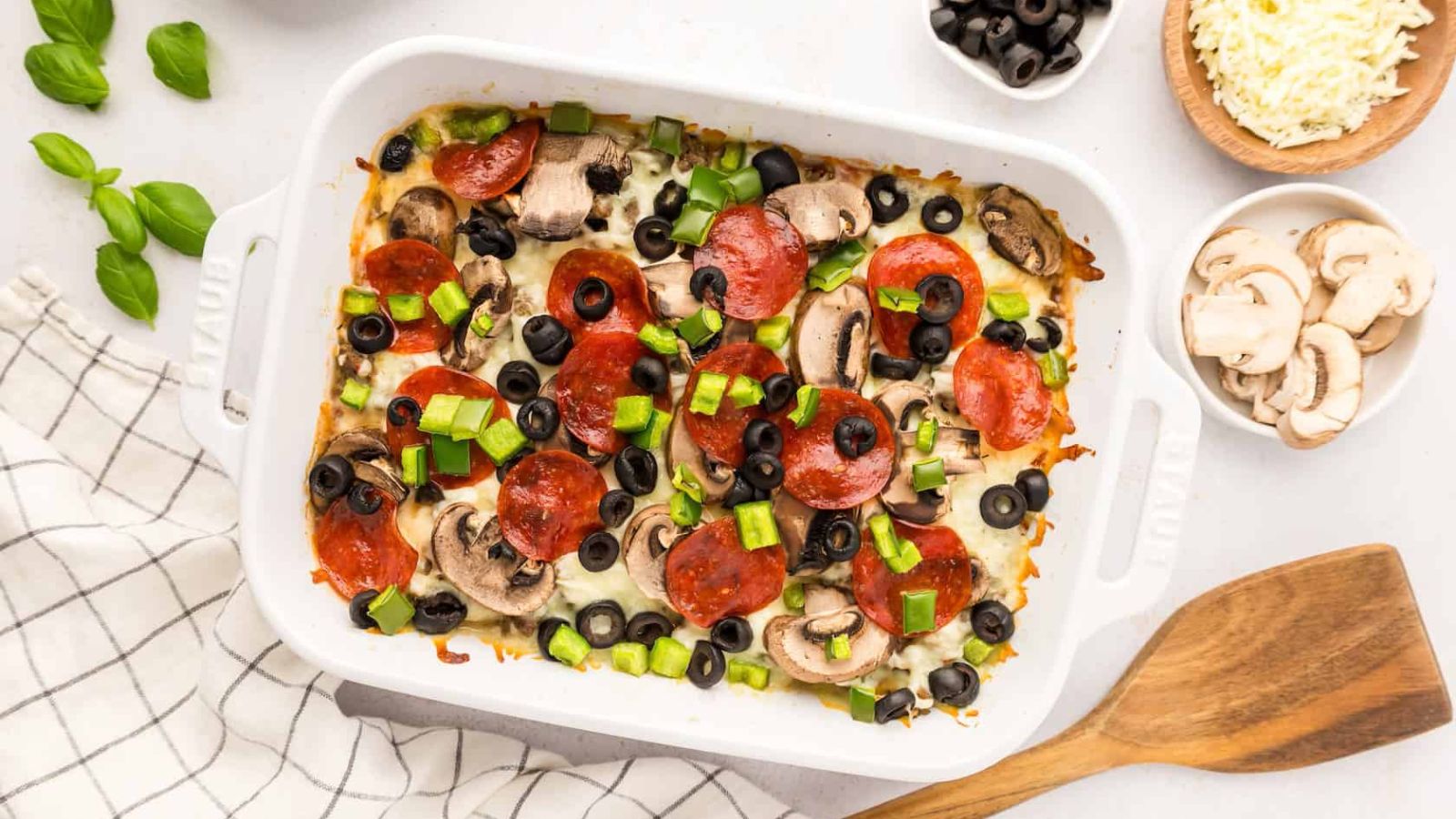 Pizza casserole on a tray.