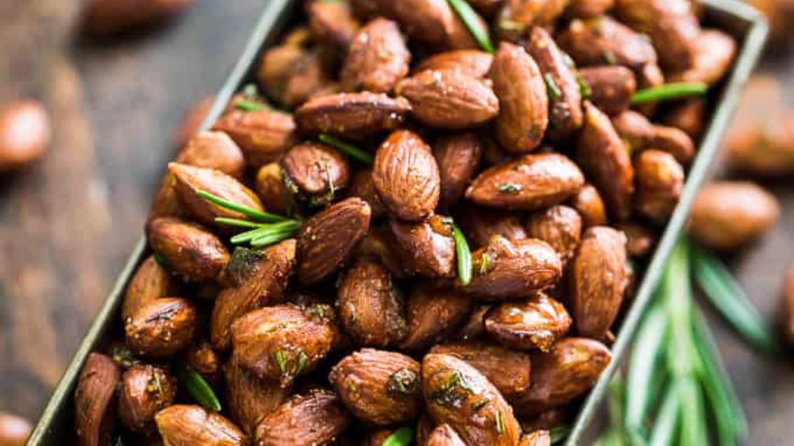 Rosemary almonds in a pan.