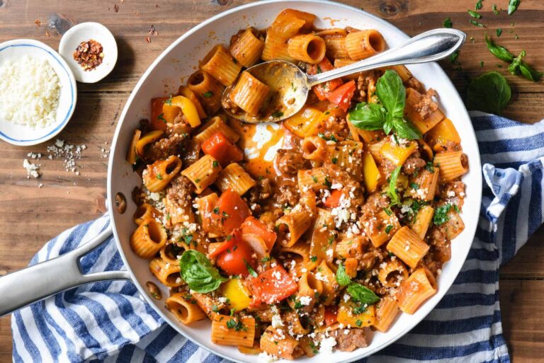 Colorful Pasta skillet dinner.