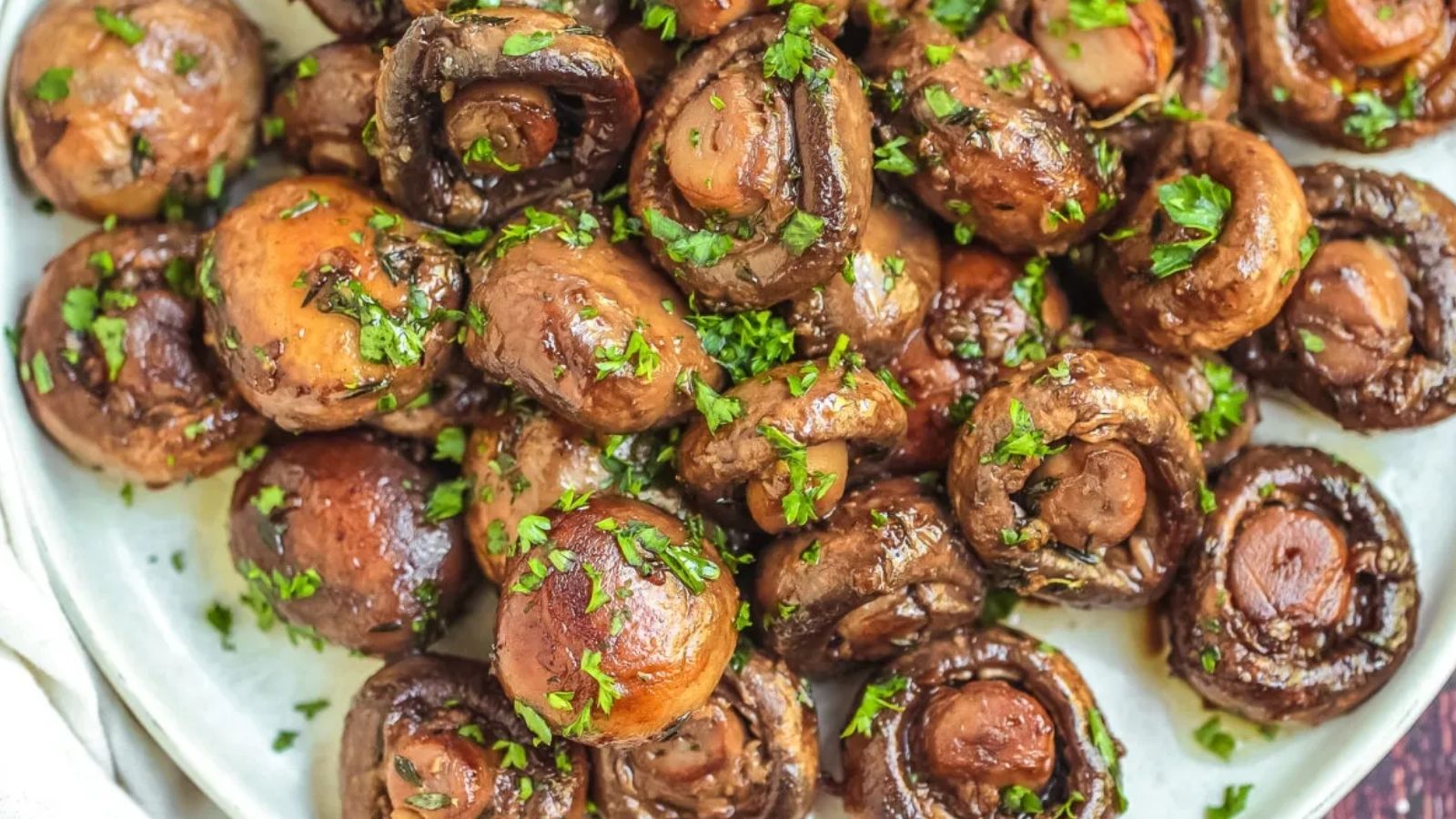 Sauteed mushrooms close up.