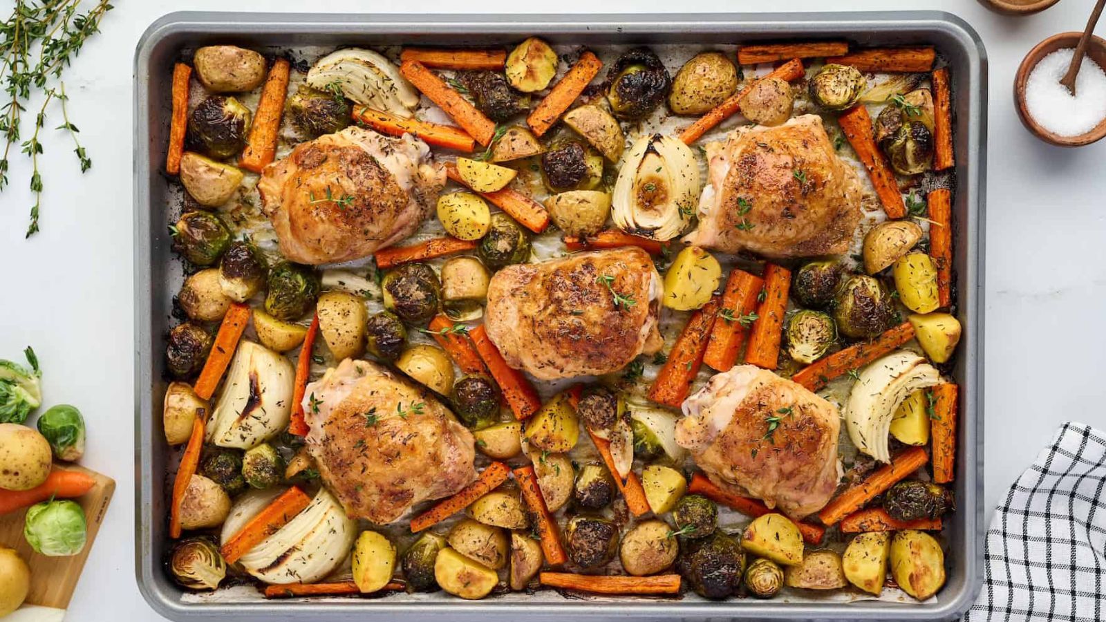Chicken and vegetables sheet pan.