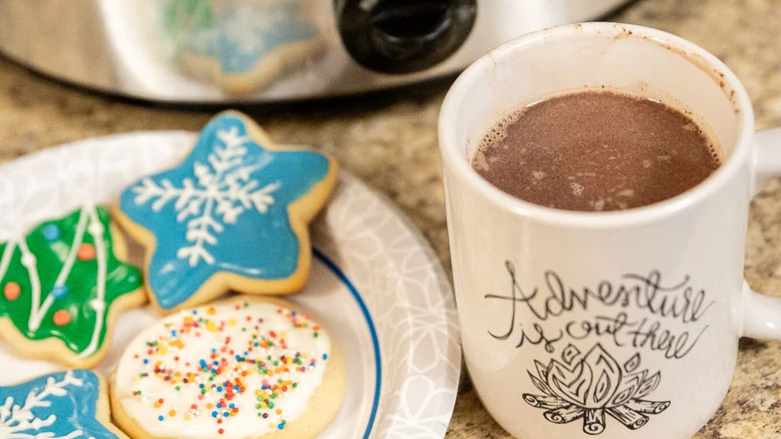 Hot chocolate with Christmas cookies on the side.