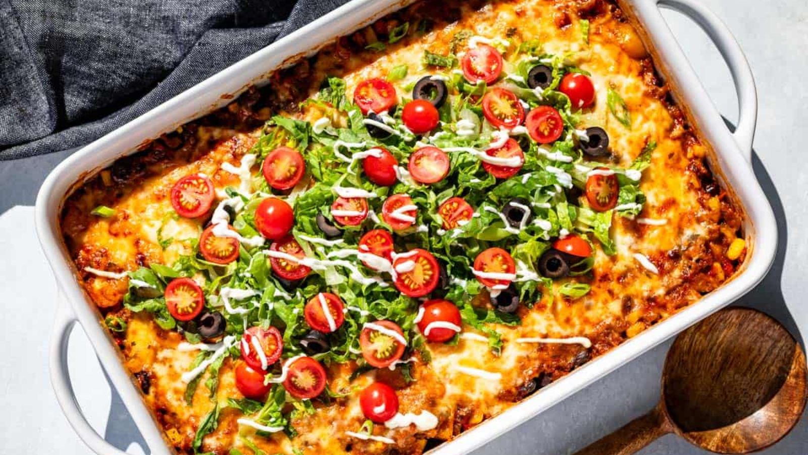 Taco casserole on a tray.