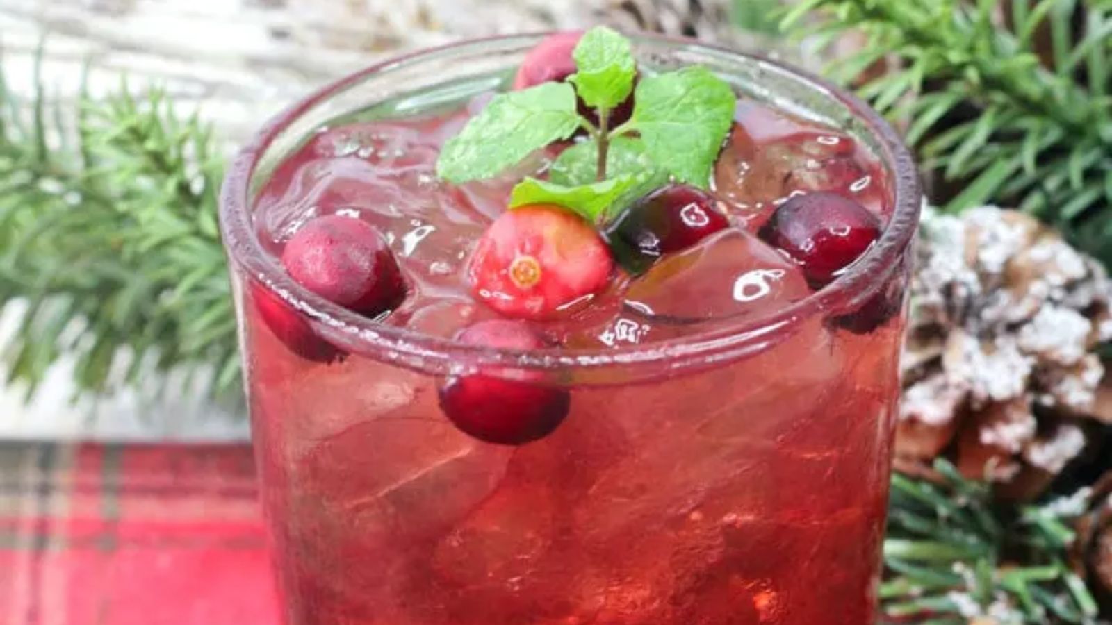 Cranberry spritzer in a glass.
