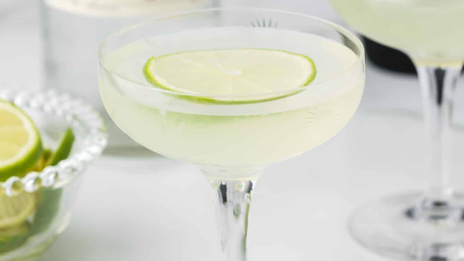 Tequila gimlet in cocktail glass.