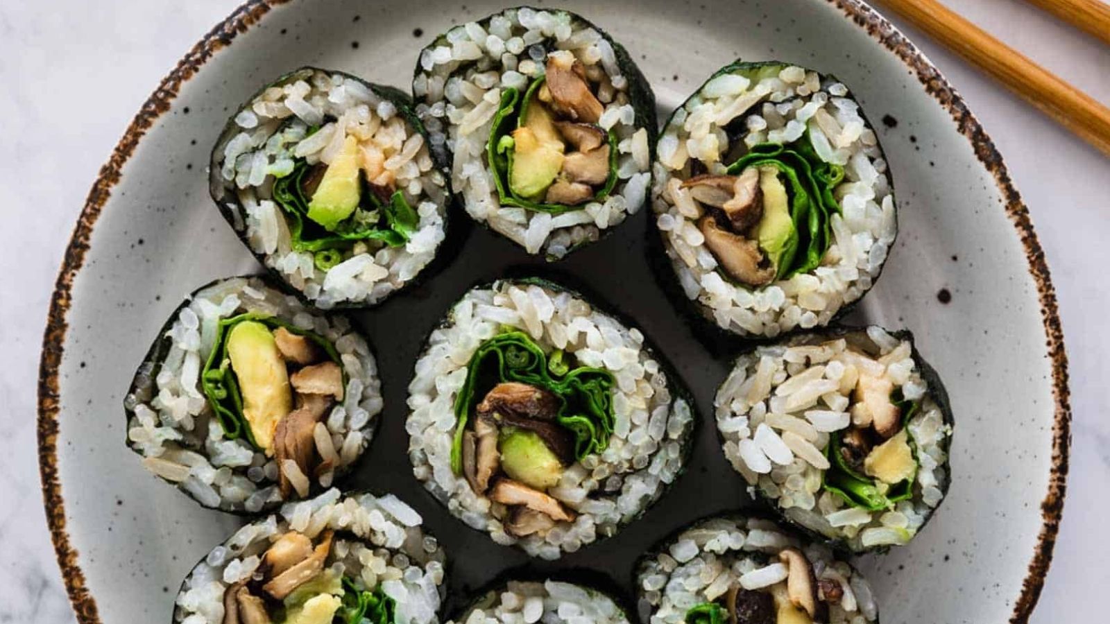 Sushi roll with mushrooms.
