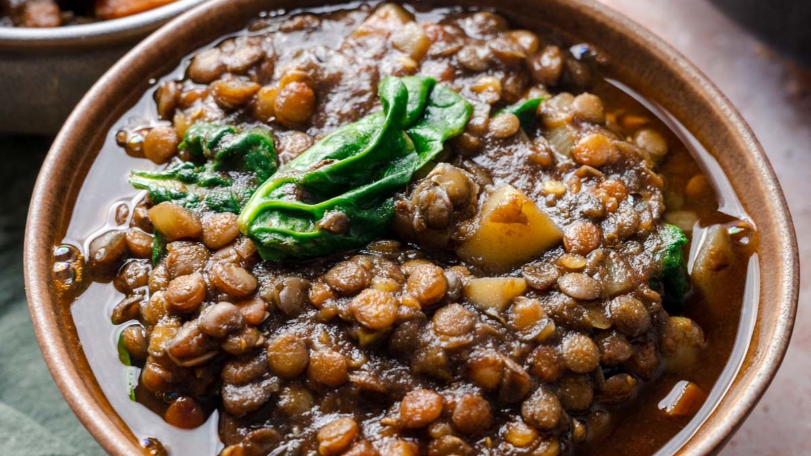 Lentil soup in a bowl.