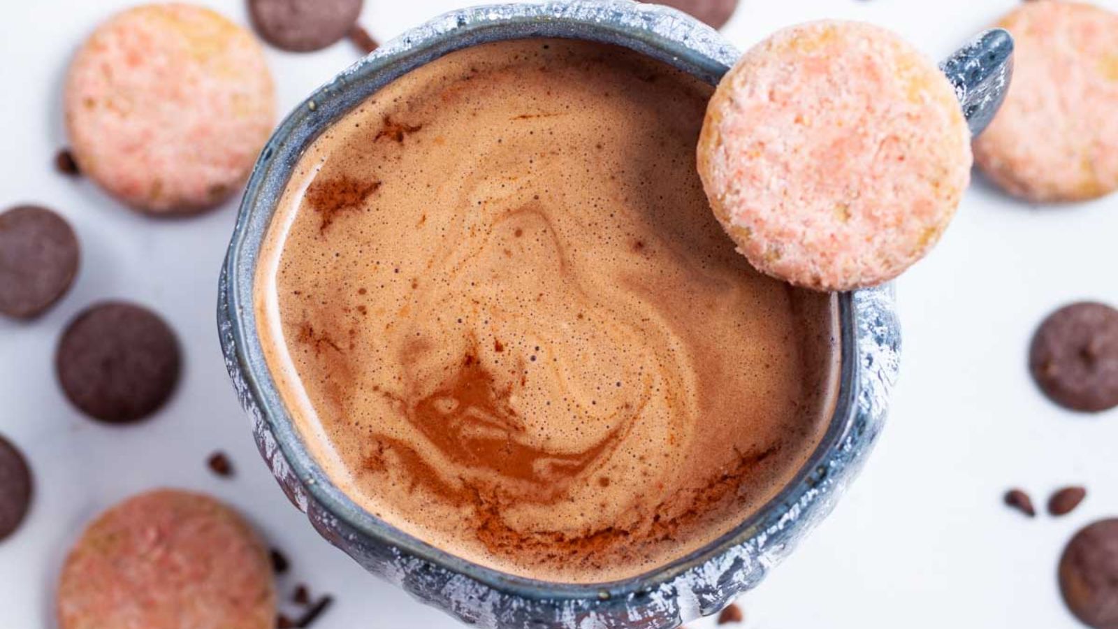Hot chocolate in a glass.