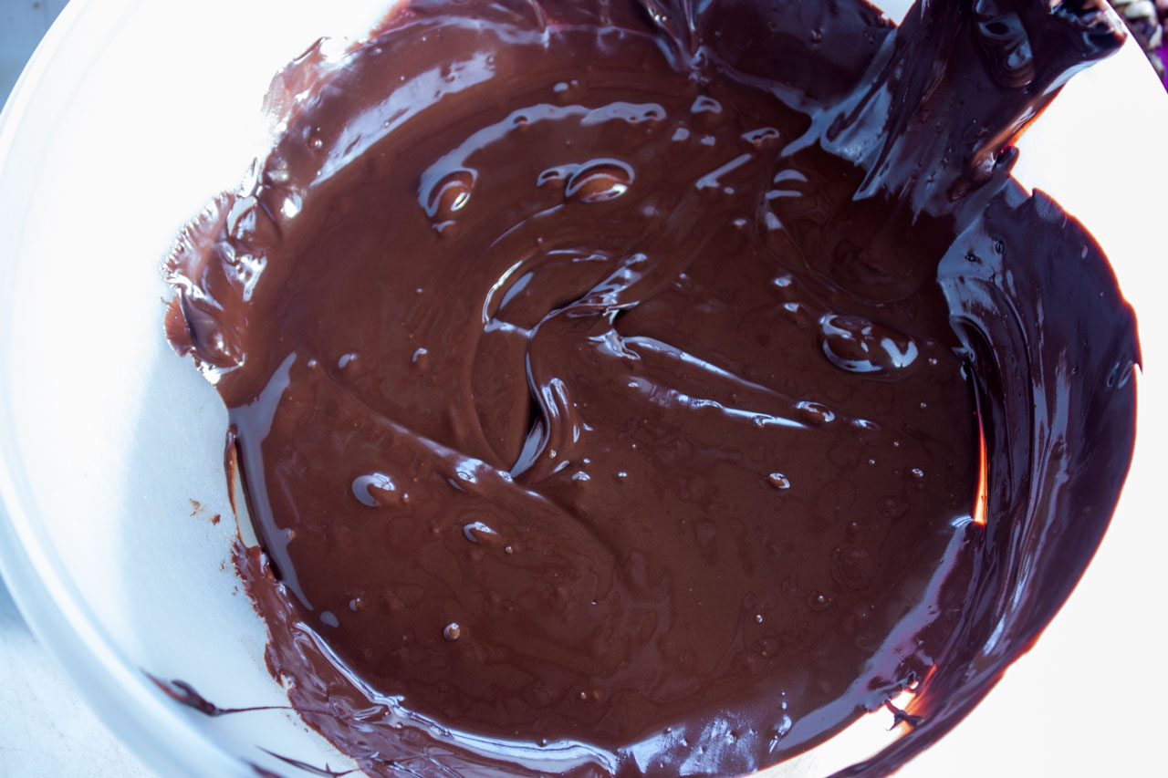 Melted chocolate in the bowl.