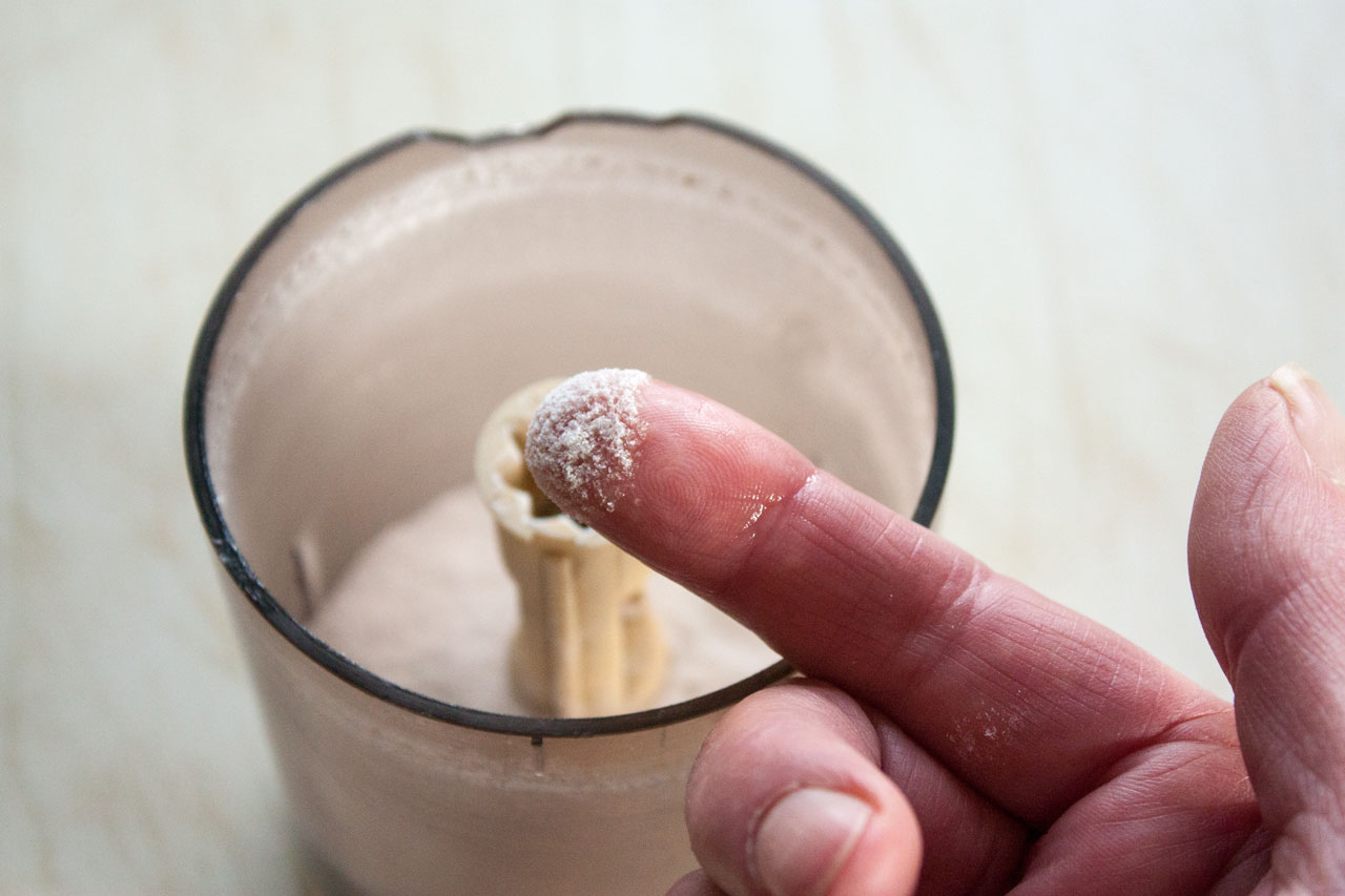 Sugar processed in a food processor into fine granules.