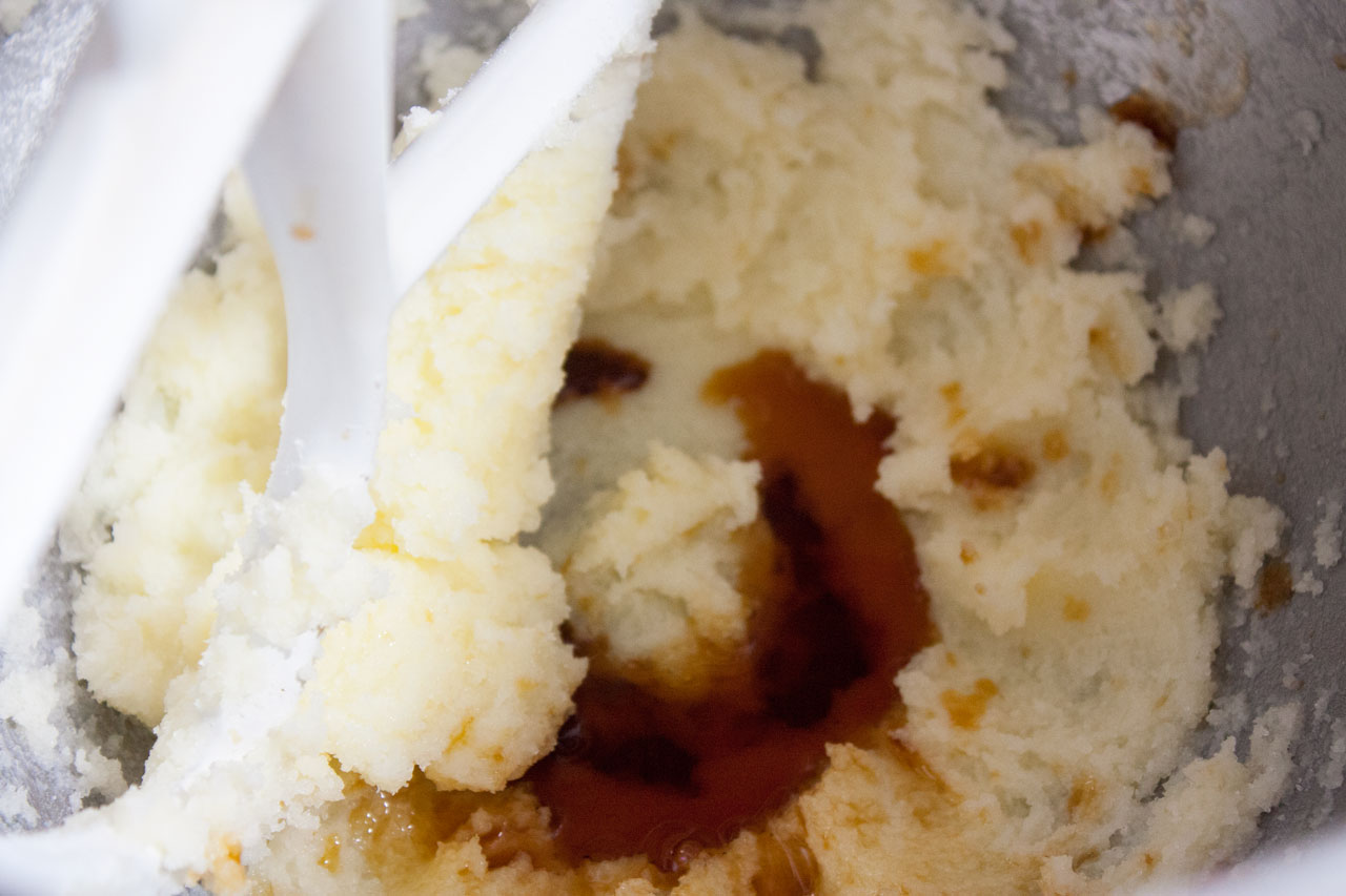 Vanilla added to the creamed butter and sugar.