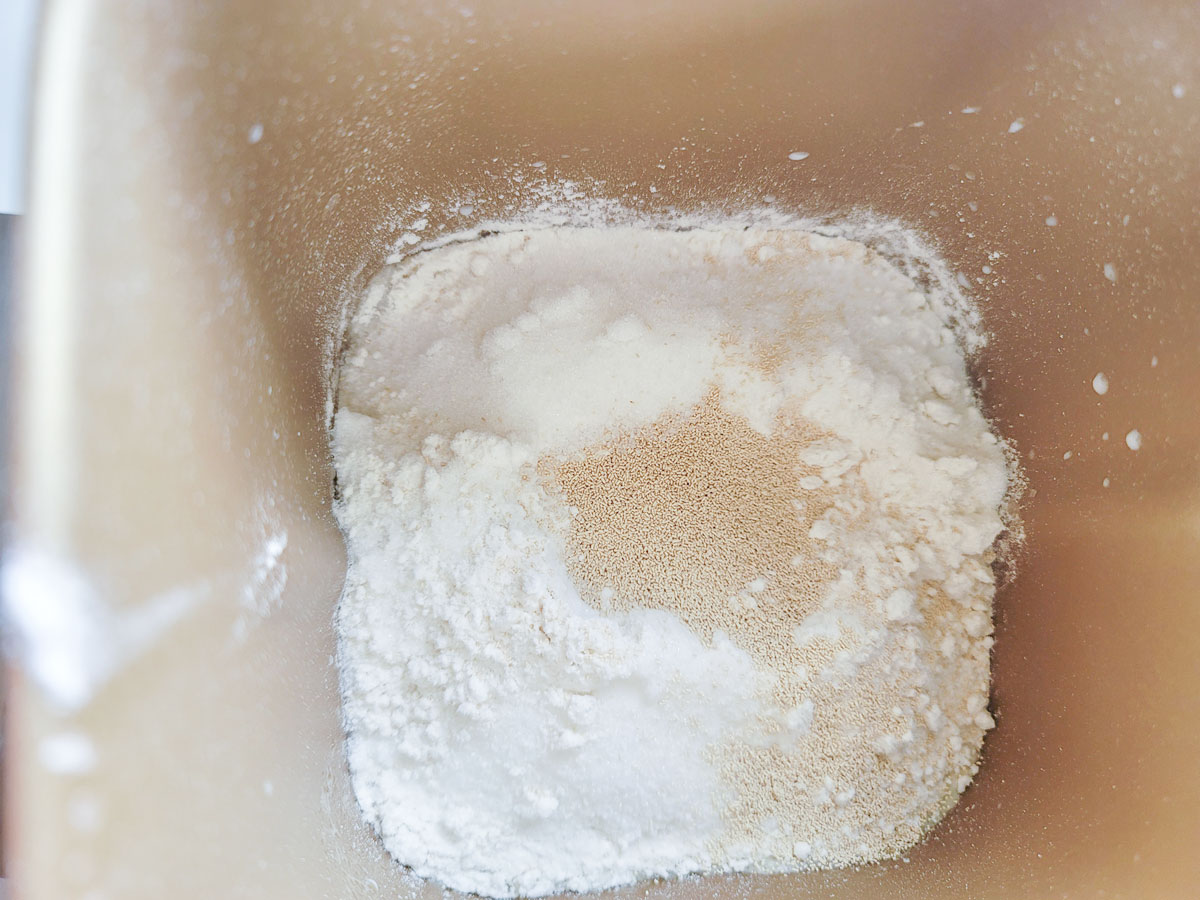 Yeast added to the dry ingredients.