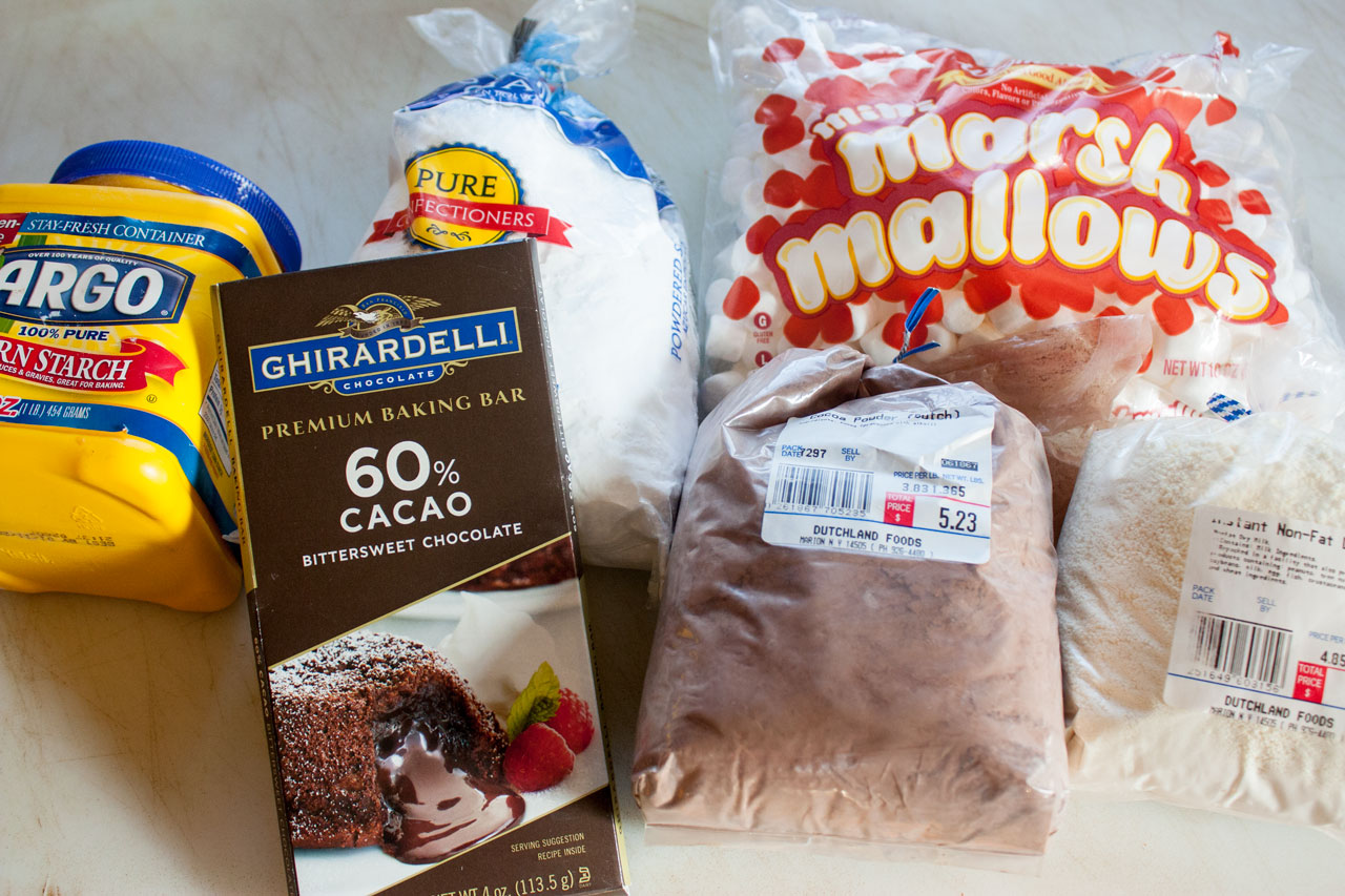 Ingredients for hot chocolate. See details in recipe below.