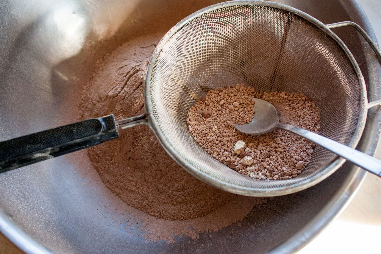 Sifting the ingredients.