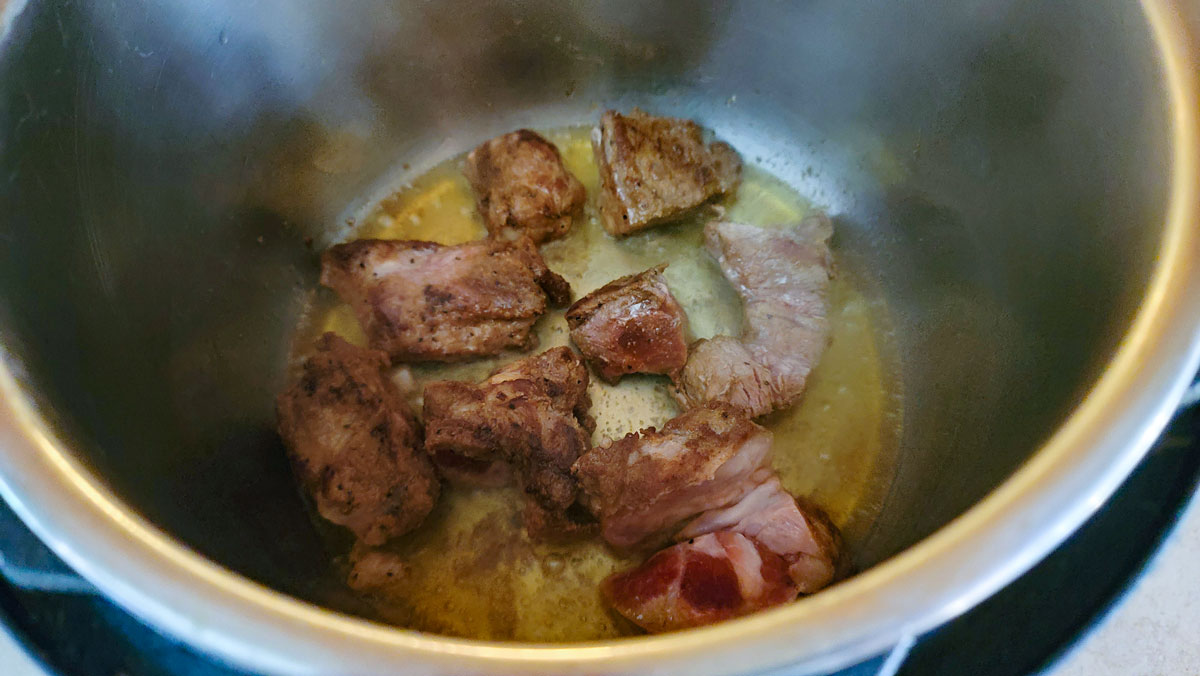 Browning the meat in the Instant Pot.