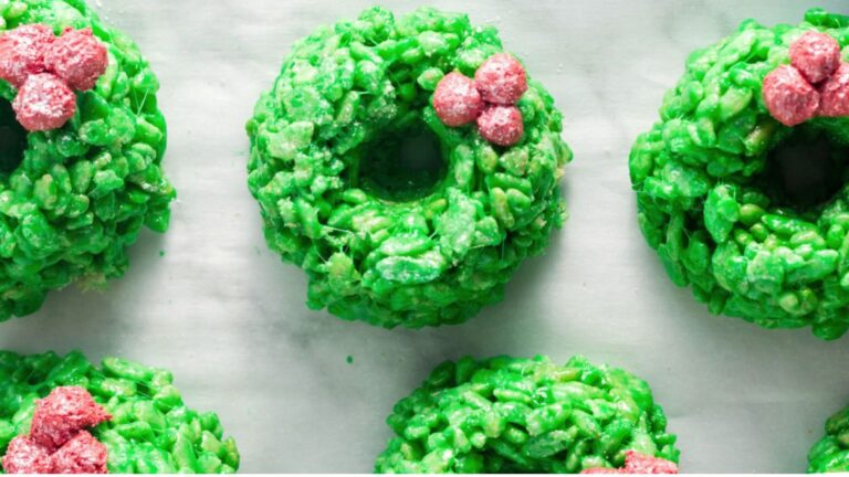 Marshmallows wreaths on a white background.