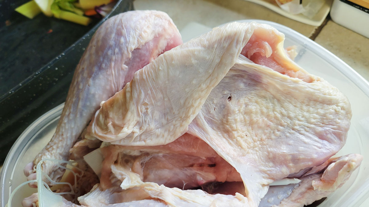 Skin wrapped around the carcass.