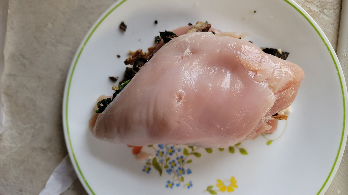 Breast filled with duxelles.