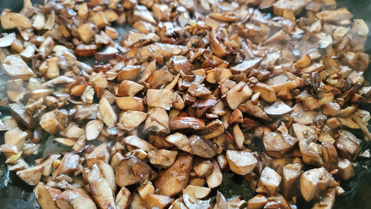Browned mushrooms.