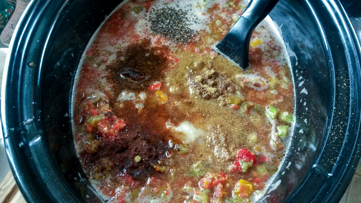 Spices added to the crockpot.