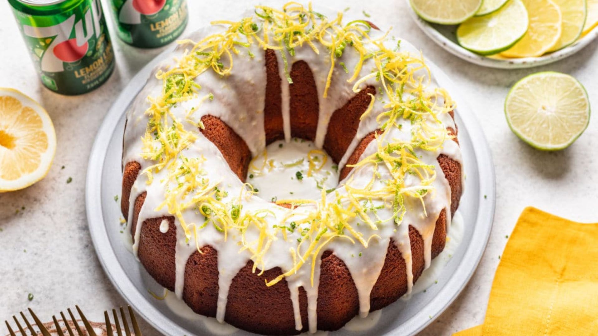 Whole pound cake on a plate.