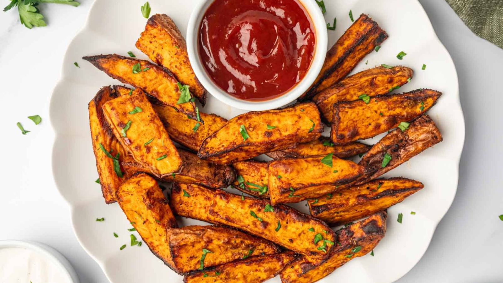 Sweet potato wedges with dip.