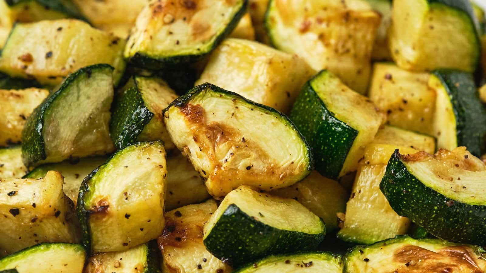 Sliced zucchinis close up shot.